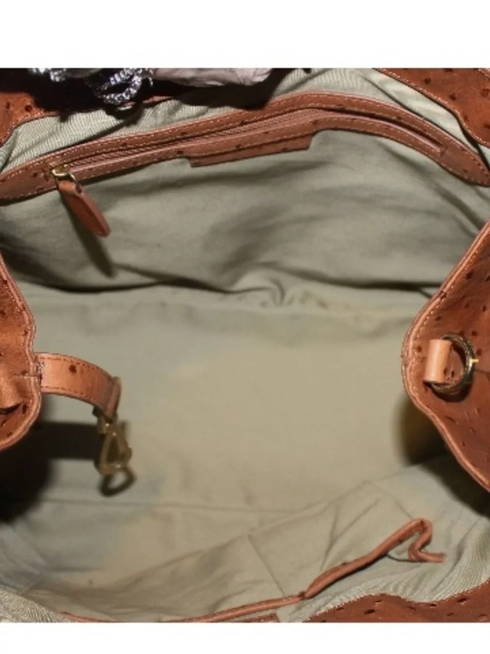 New $378 Gili G.I.L.I Cognac Ostrich Embossed Roma 2 Tote Shoulder Bag w Tassel - Picture 6 of 8